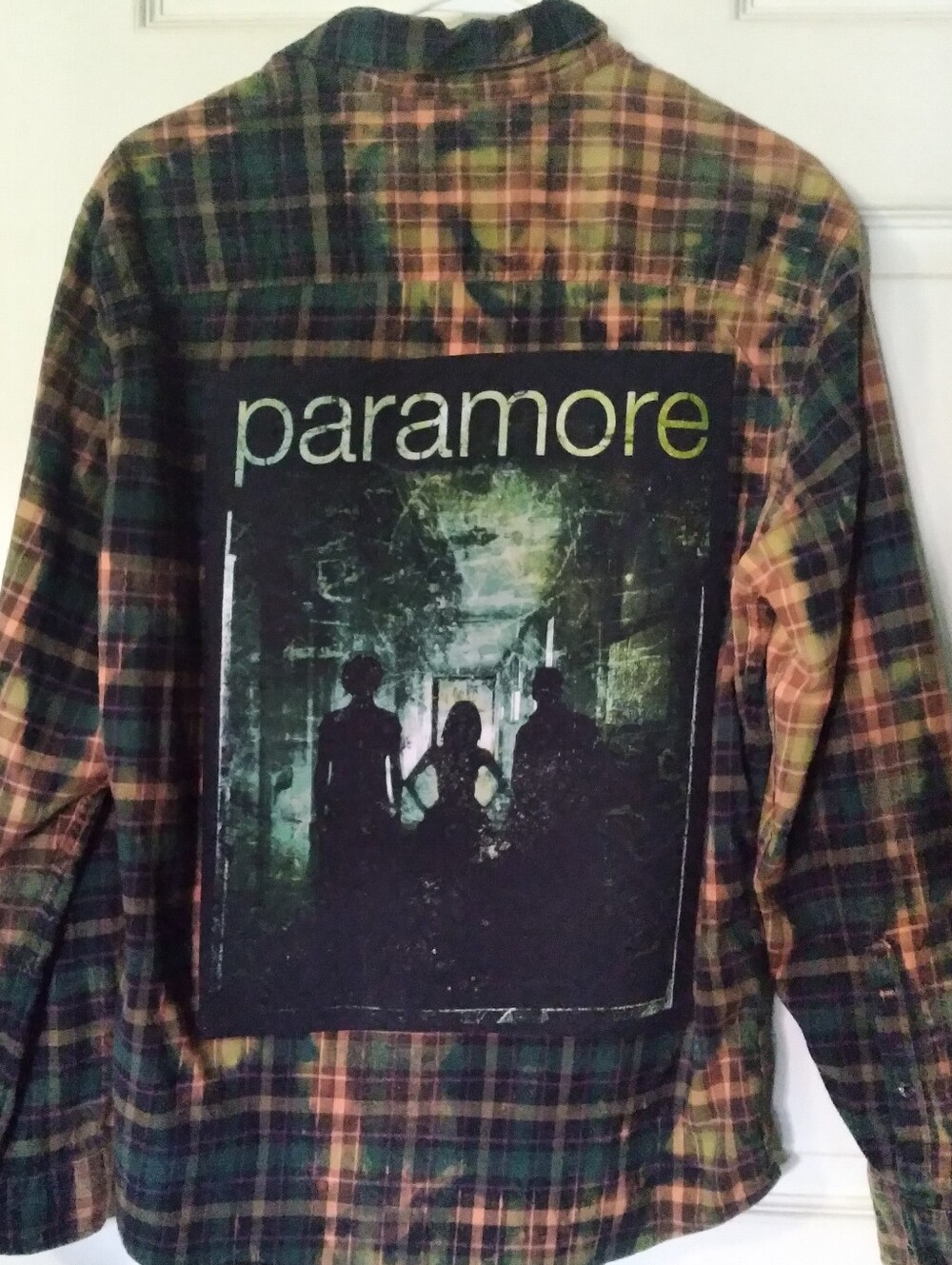 Upcycled Bleached Flannel Shirt W/ Vintage PARAMORE back Patch